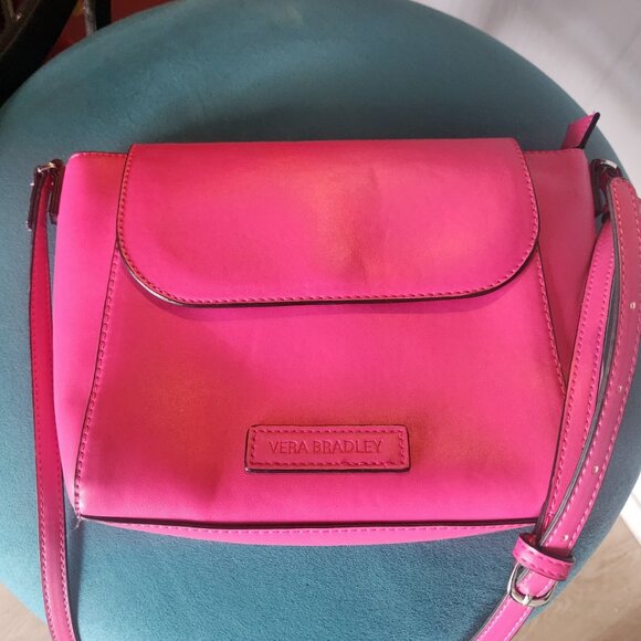 VERA BRADLEY ~ Flap Crossbody Faux Leather Fuchsia PINK ~ Orig. $80 ~ EUC - Picture 1 of 5
